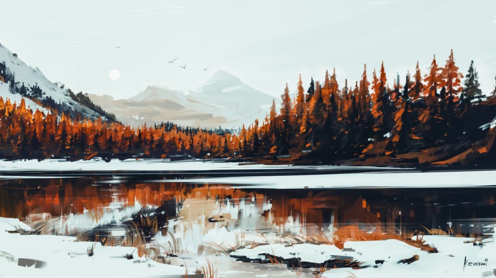 Peaceful Winter Lake Reflection by Alena Aenami — canvas wall art