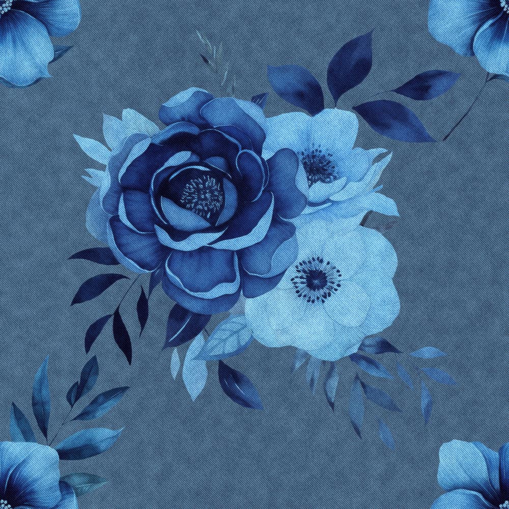 Denim Blue Blooms by Bilge Paksoylu — canvas wall art
