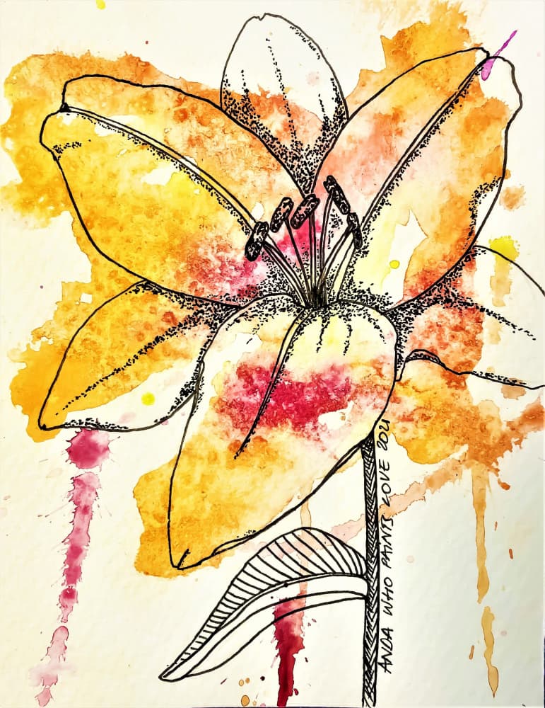 Vibrant Watercolor Lily by Anda Bieza — canvas wall art