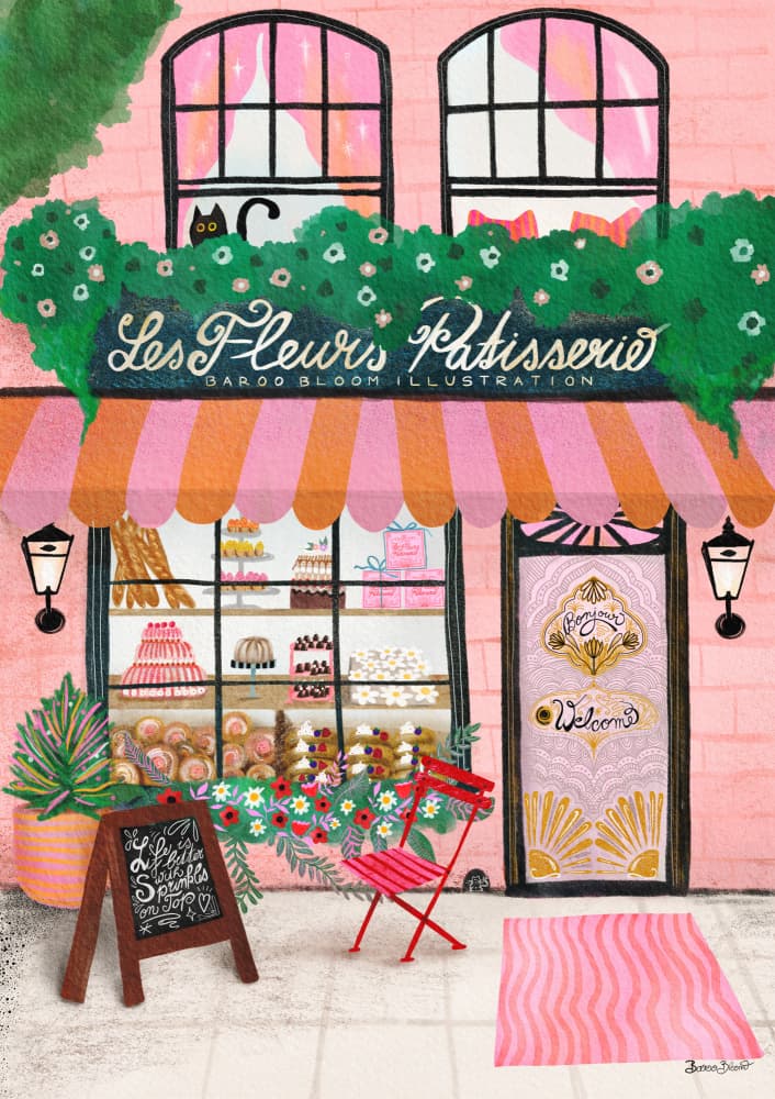 Pink Parisian Patisserie by Baroo Bloom — canvas wall art