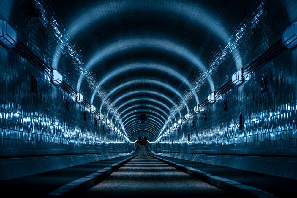 Illuminated Blue Tunnel by Jürgen Muß — canvas wall art