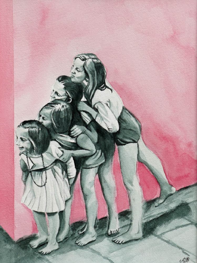 Sisters Piggyback Play by Ida Publishing — canvas wall art