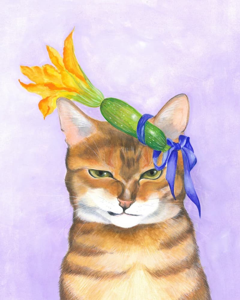 Jasper Cat and Courgette Hat by Isabelle Brent — canvas wall art