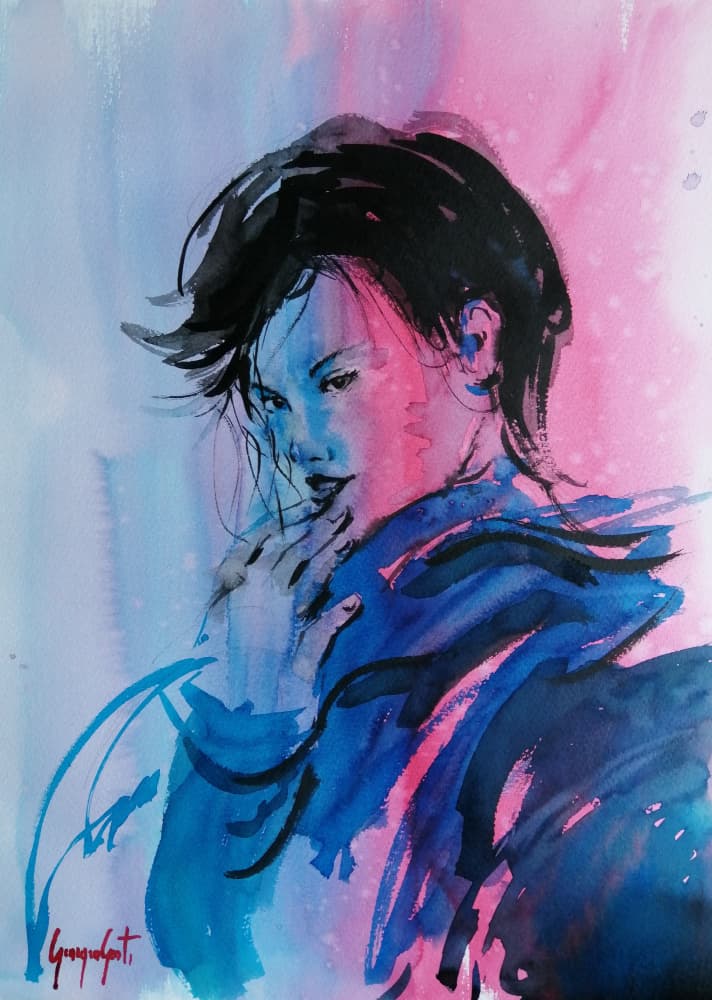 Dynamic Pink Blue Portrait by Giorgio Gosti — canvas wall art