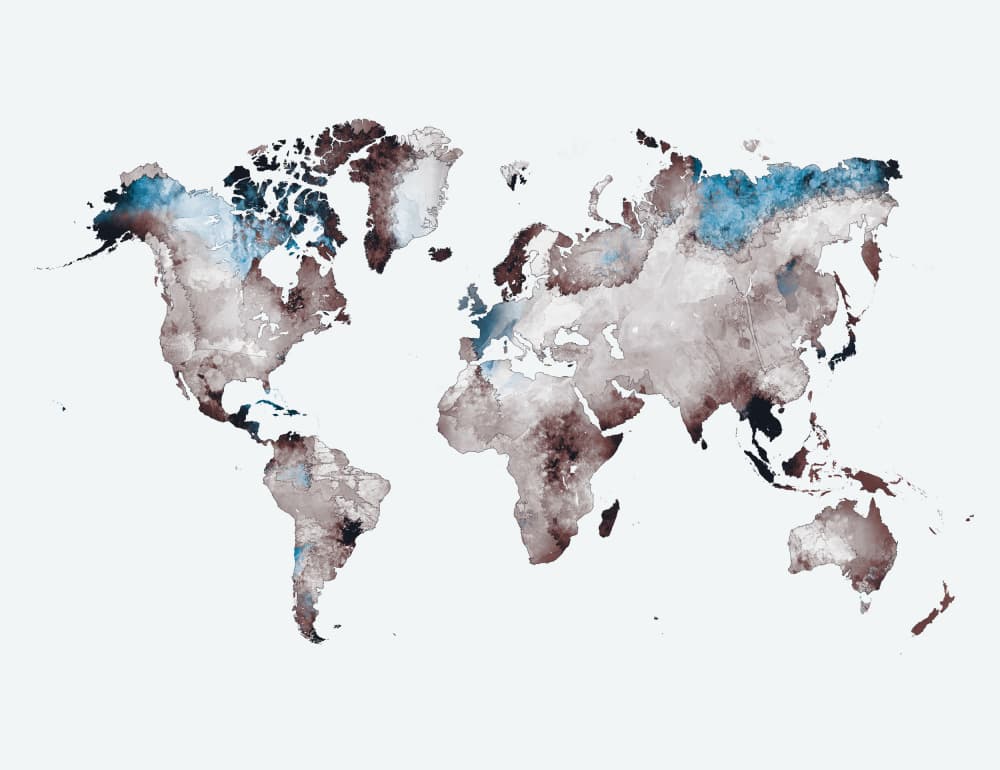 Watercolor World Map by Justyna Jaszke — canvas wall art