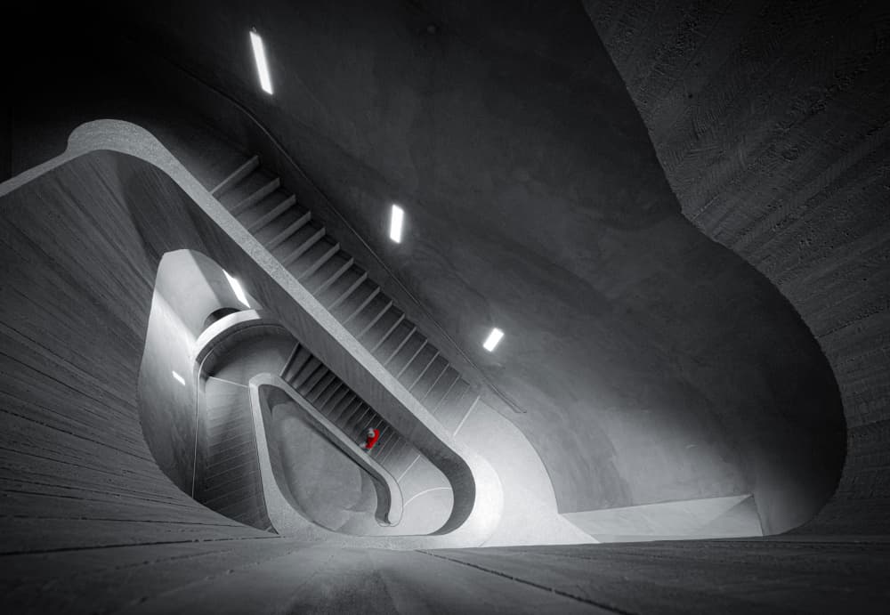 Curved Concrete Staircase by Roland M Schwerdtfeger — canvas wall art