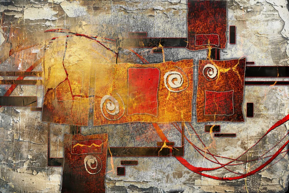 Modern Abstract Gold Red by Rafal Kulik — canvas wall art