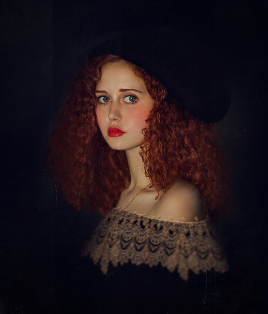 Elegant Redhead in Hat by Svetlana Melik-Nubarova — canvas wall art