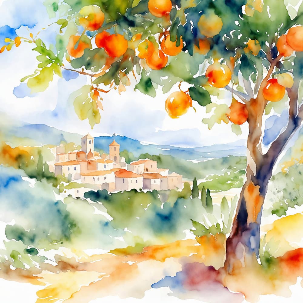 Tuscan Orange Tree Village by Natalie Bruns — canvas wall art