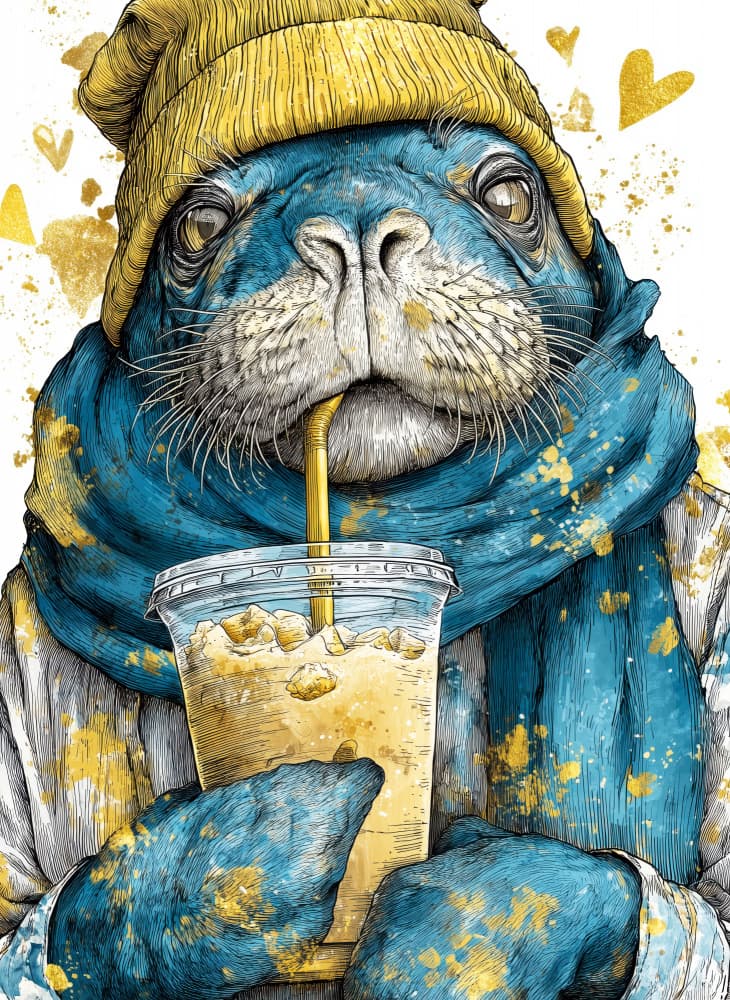 Quirky Seal Cold Drink by Justyna Jaszke — canvas wall art