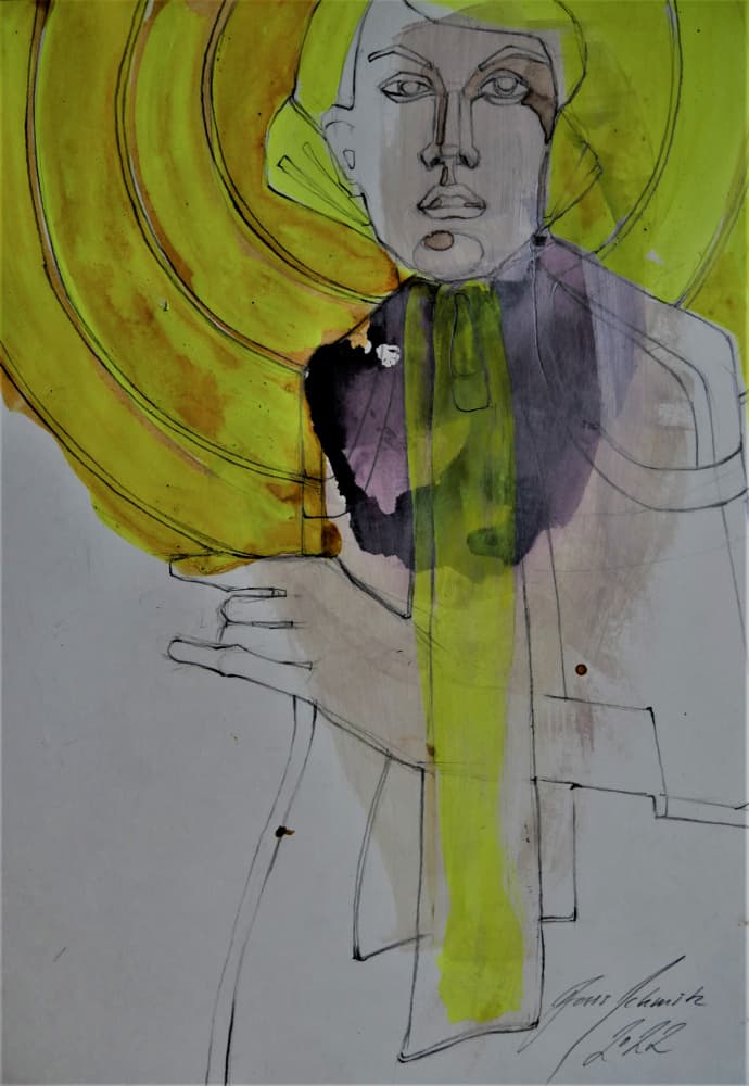 Expressive Yellow Portrait by Doris Schmitz — canvas wall art