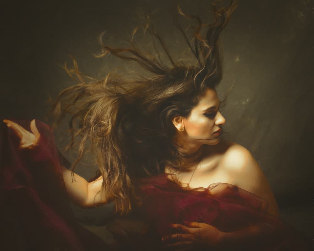 Ethereal Woman Red Fabric by Mehdi Mokhtari — canvas wall art