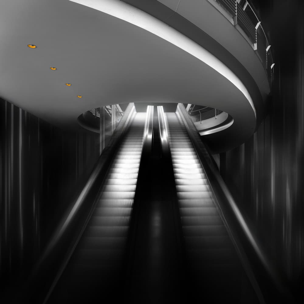 Modern Escalators Ascend by Hans-Wolfgang Hawerkamp — canvas wall art