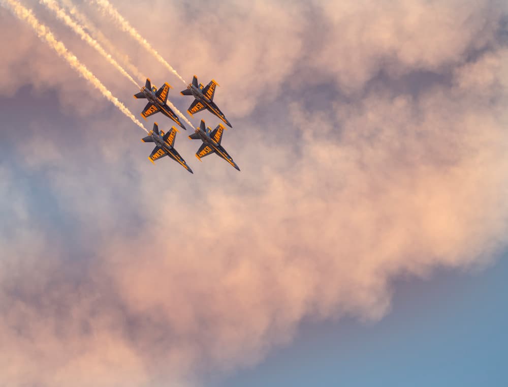 Fighter Jet Formation Sunset by Judy Tseng — canvas wall art