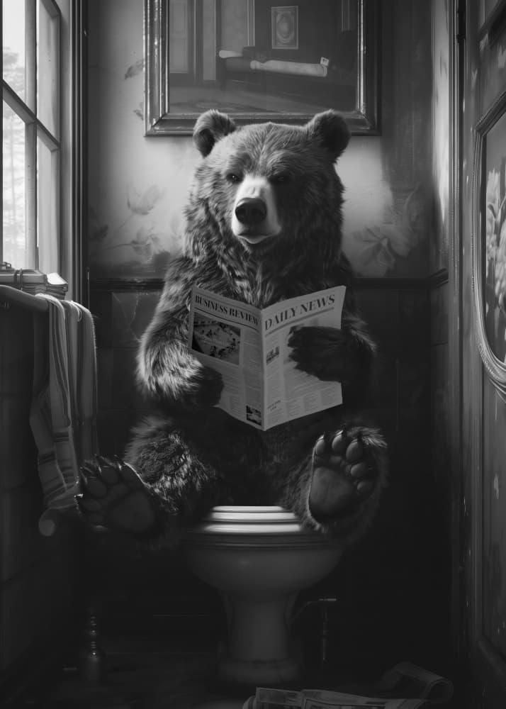 Bear Reads Daily News by Andreas Magnusson — canvas wall art