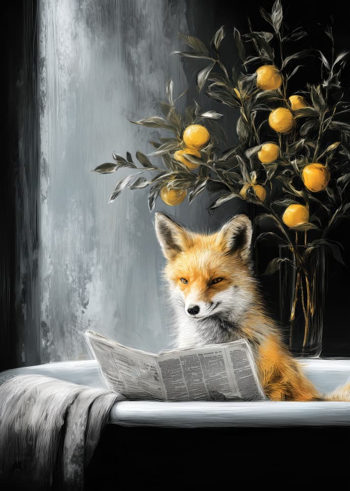 Fox Reading In Bathtub by Justyna Jaszke — canvas wall art
