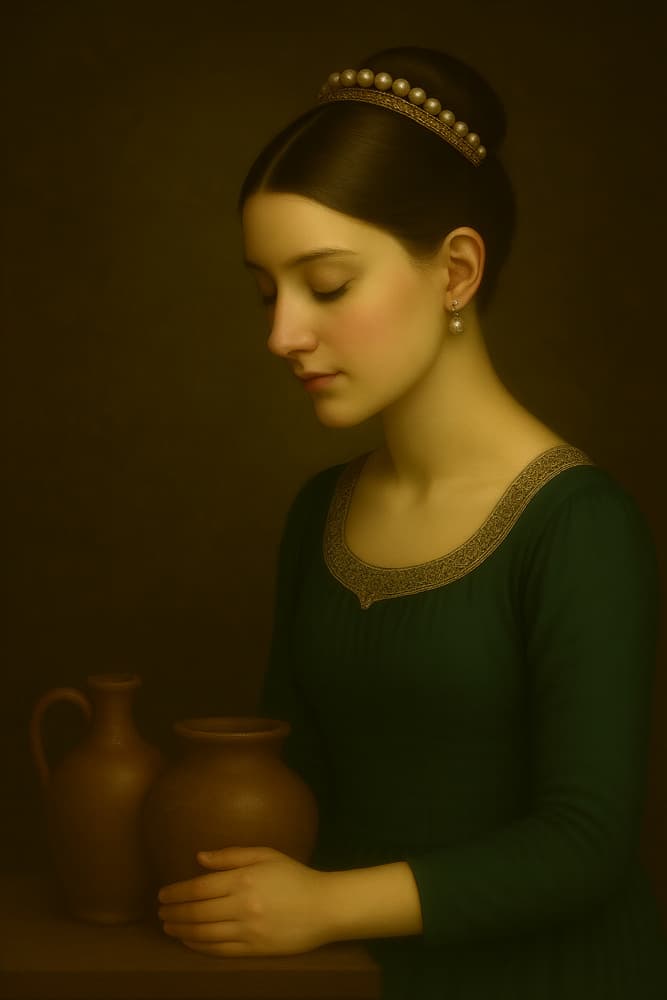 Pensive Woman with Pots by Ionel Onofras — canvas wall art