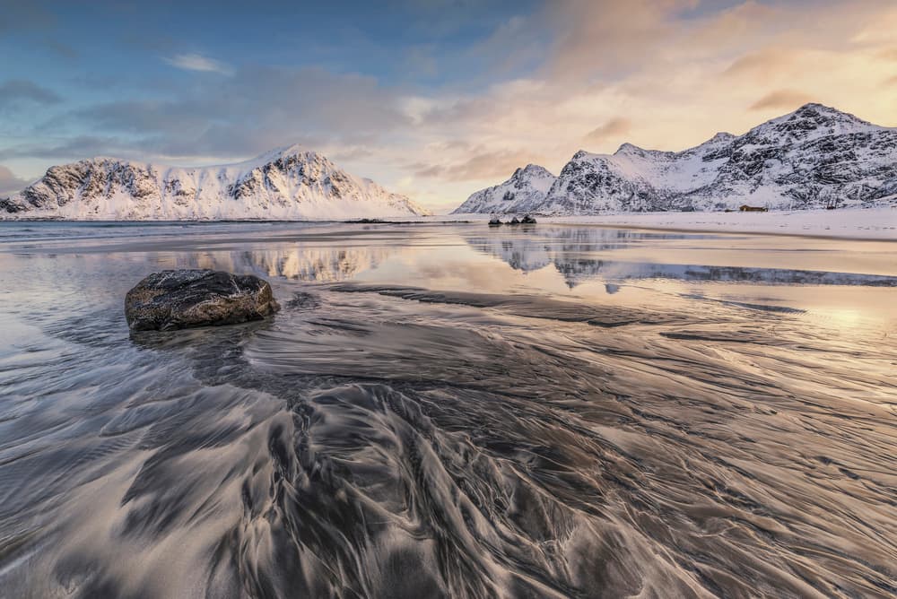 Snowy Beach Mountain Reflections by Nina Pauli — canvas wall art