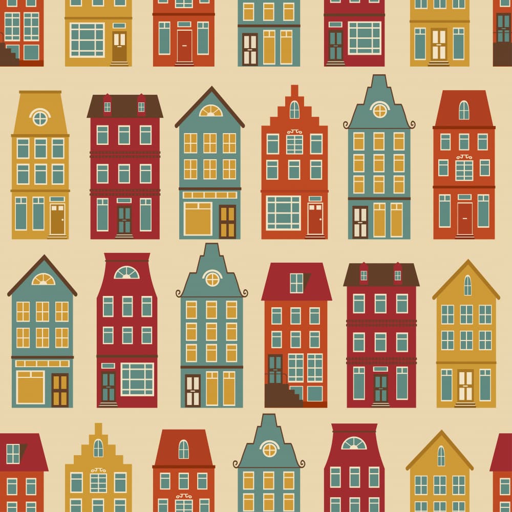 Colorful City Houses by Olga Galeeva — canvas wall art