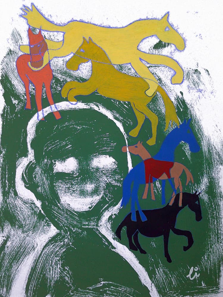 Smiling Face and Horses by Li Gessbo — canvas wall art