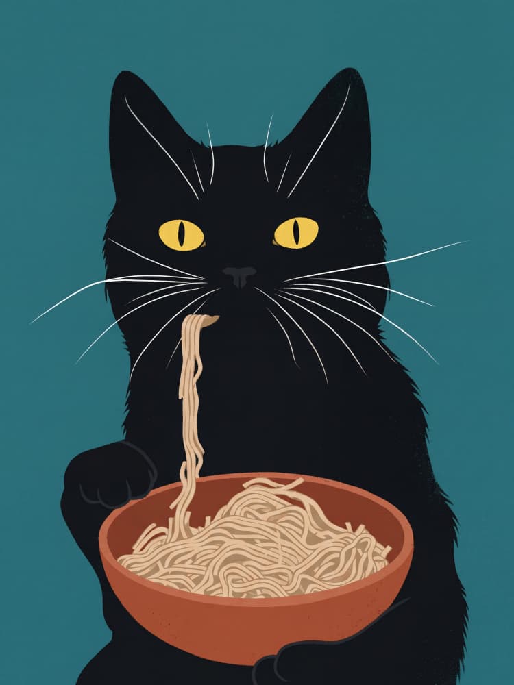 Black Cat Noodles by Andreas Magnusson — canvas wall art