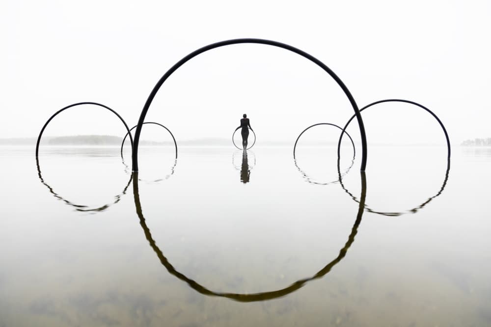 Misty Circles and Figure by Leszek Paradowski — canvas wall art