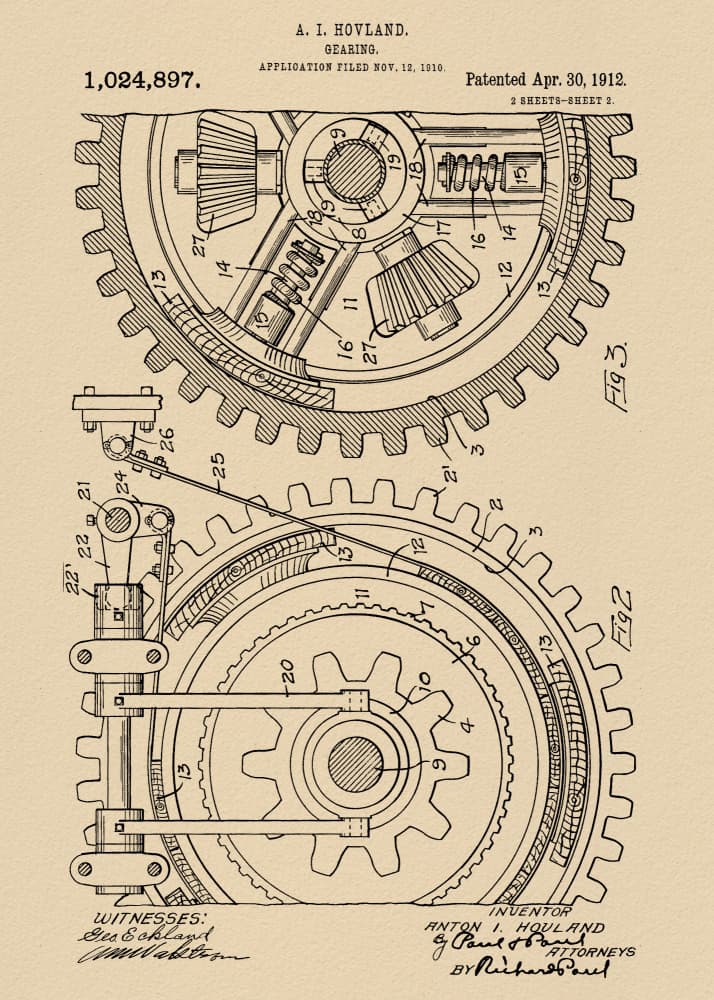 Vintage Gear Patent Drawing by Andreas Magnusson — canvas wall art