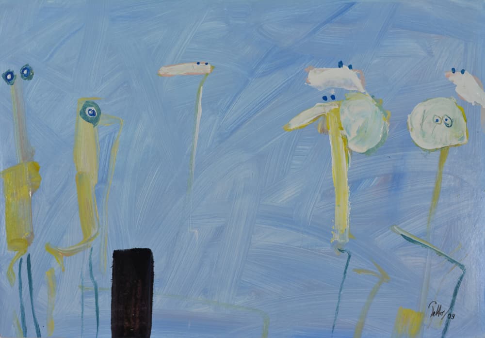 Whimsical Yellow Figures by Mr PETTO — canvas wall art
