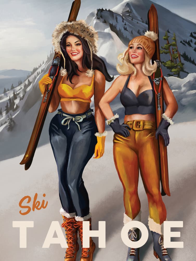Tahoe California Vintage Pin Up Ski Bunnies by The Whiskey Ginger — canvas wall art