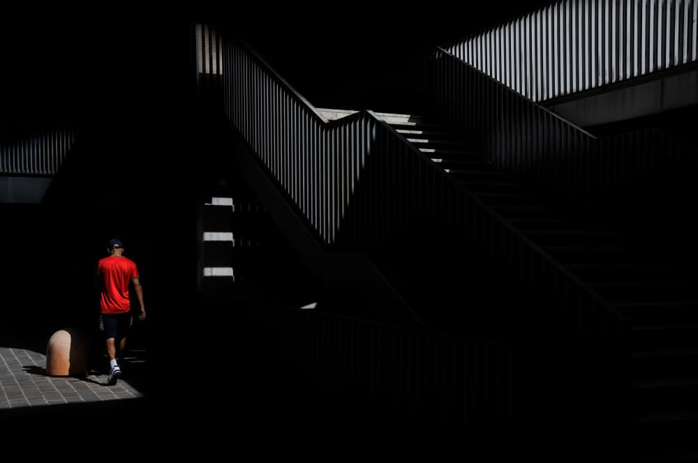 Figure on Geometric Stairs by Antonio Grambone — canvas wall art