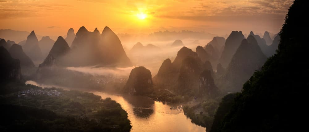 Golden Li River Mist by Chao Feng 天馬 — canvas wall art