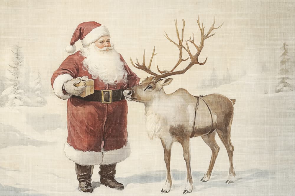 Jolly Santa's Reindeer by Melloi Art Prints — canvas wall art