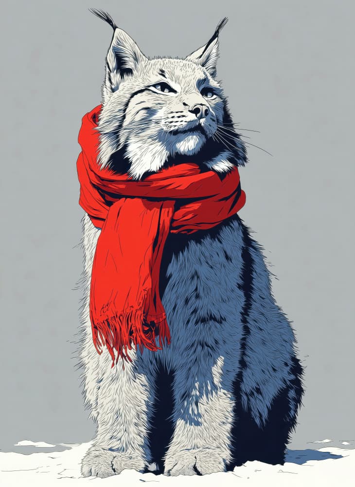 Lynx In Red Scarf by Justyna Jaszke — canvas wall art