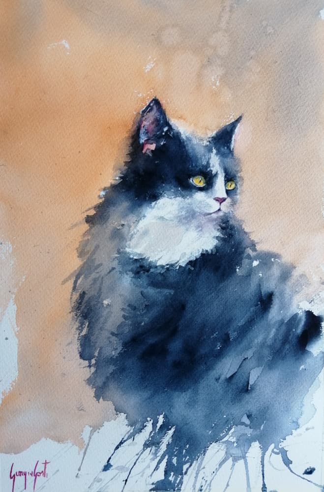 Watchful Watercolor Cat by Giorgio Gosti — canvas wall art