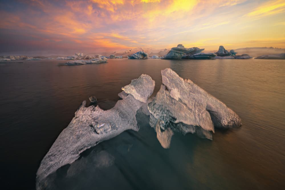 Glacial Lagoon Sunset by Yuan Su — canvas wall art