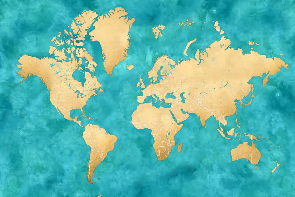 Golden World Map by Rosana Laiz Blursbyai — canvas wall art