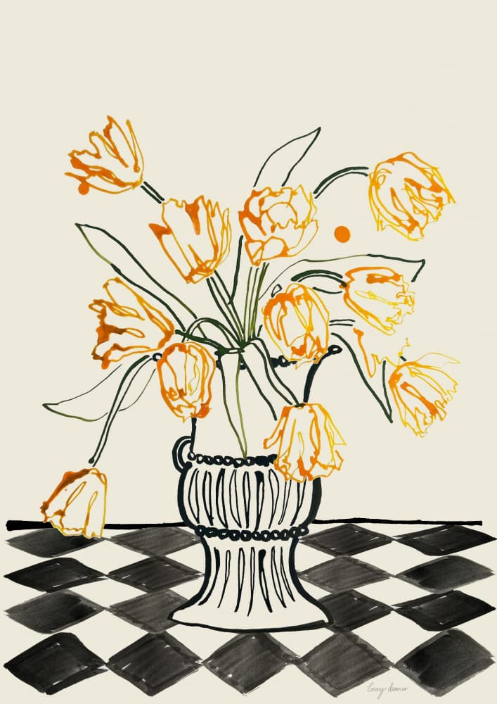 Orange Tulips Still Life by Lucy Deaner — canvas wall art