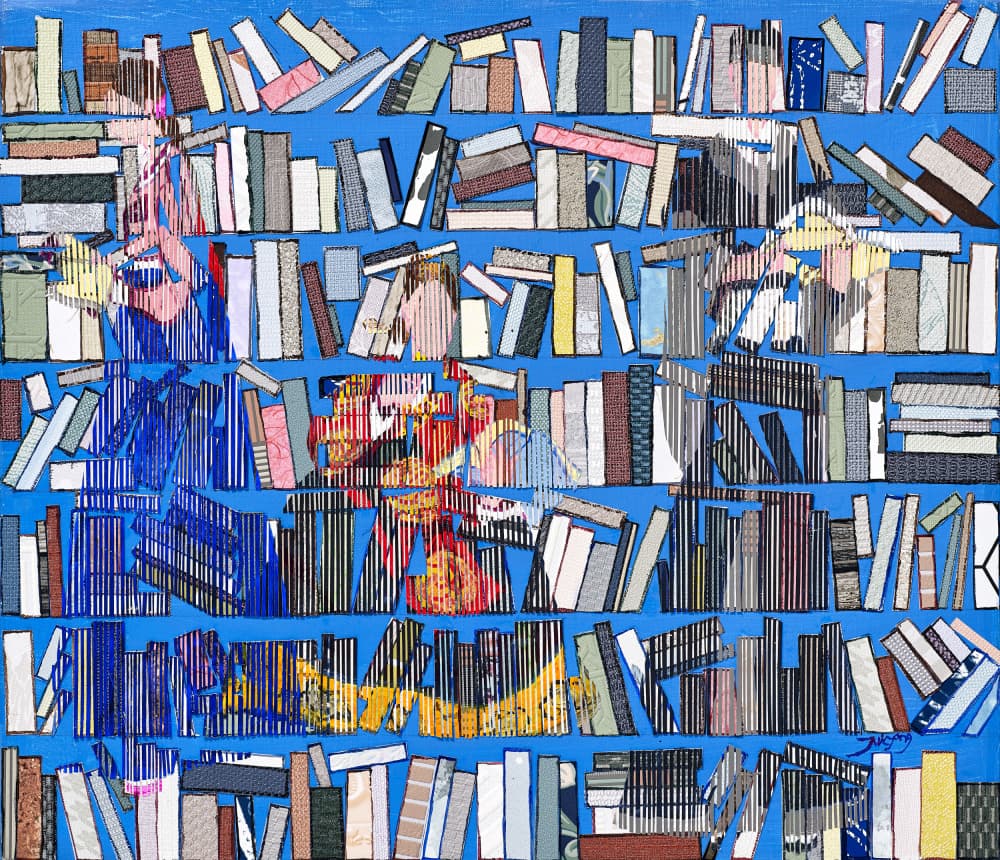 Eclectic Blue Bookshelf by Jukyong Park — canvas wall art