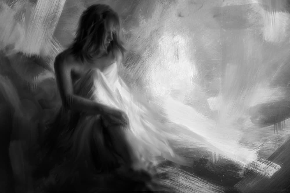 Pensive Draped Figure by Charlaine Gerber — canvas wall art