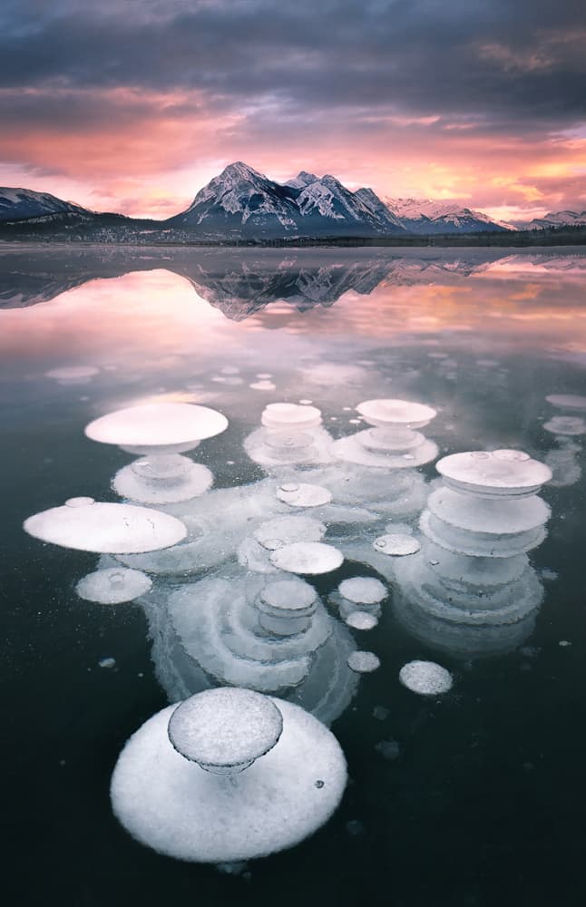 Ice Bubbles Sunset Reflection by Larry Deng APA — canvas wall art