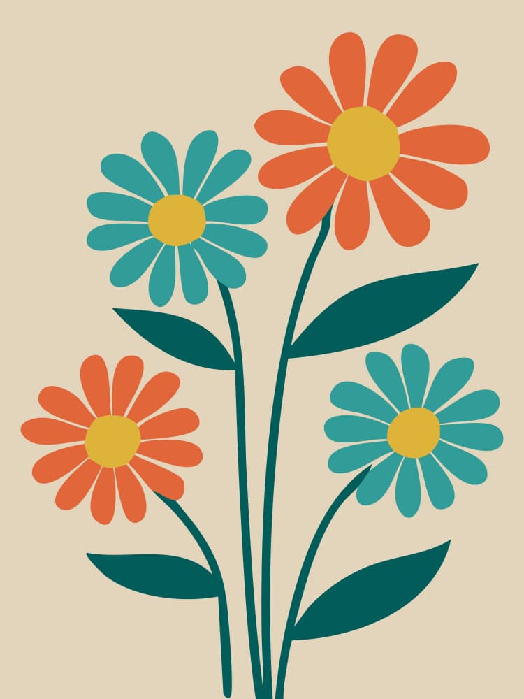 Colorful Retro Daisies by Andreas Magnusson — canvas wall art