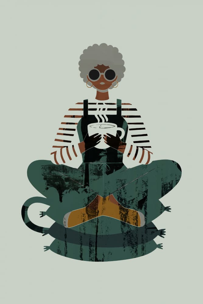 Mindful Woman And Cats by casa cartissi — canvas wall art