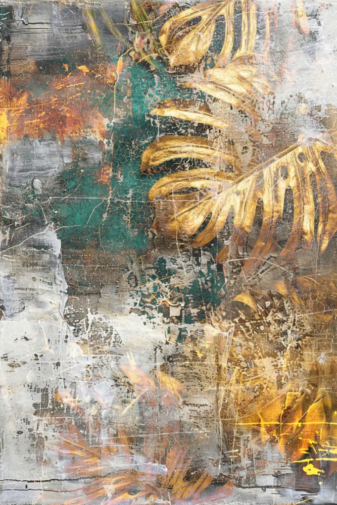 Distressed Gold Monstera by Rafal Kulik — canvas wall art
