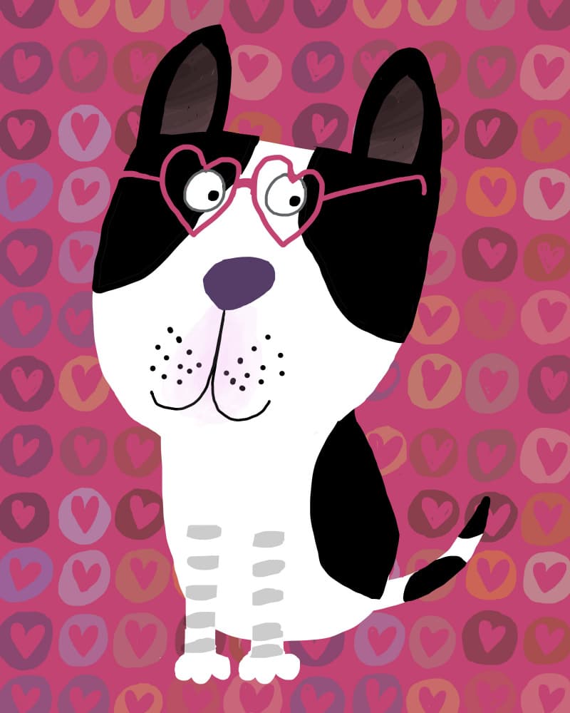 Cute Dog in Heart Glasses by Carla Daly — canvas wall art