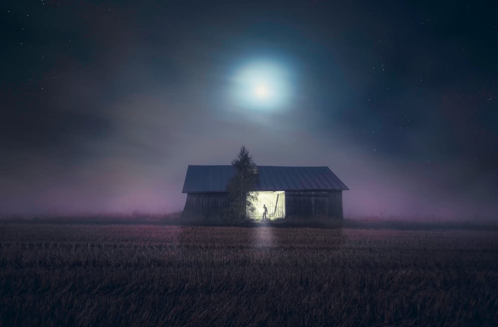 Moonlit Barn Glow by Mika Suutari — canvas wall art