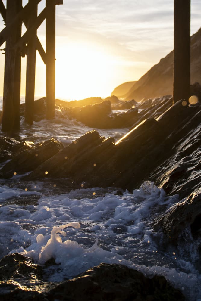 Golden Ocean Pier Waves by Tim Mossholder — canvas wall art