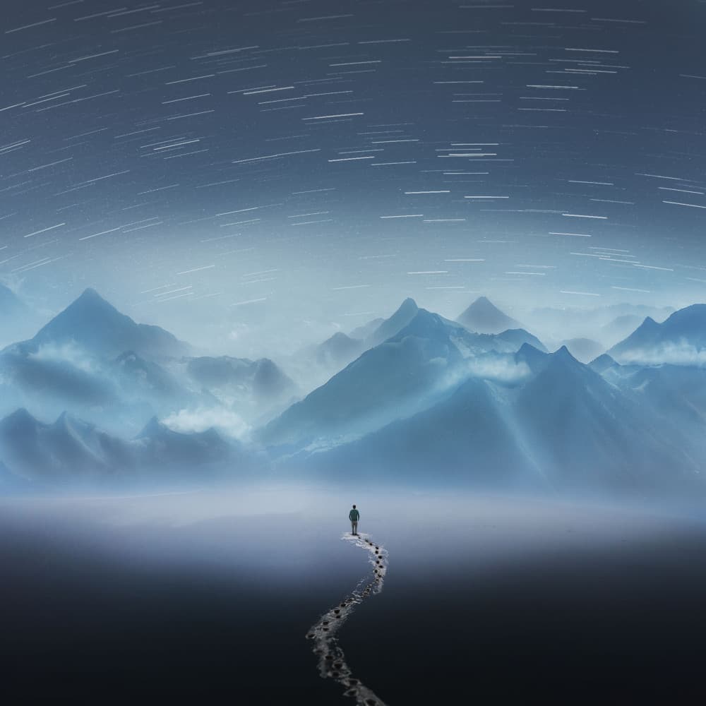 Man on a Starry Path by Hadi Malijani (Malenjani) — canvas wall art