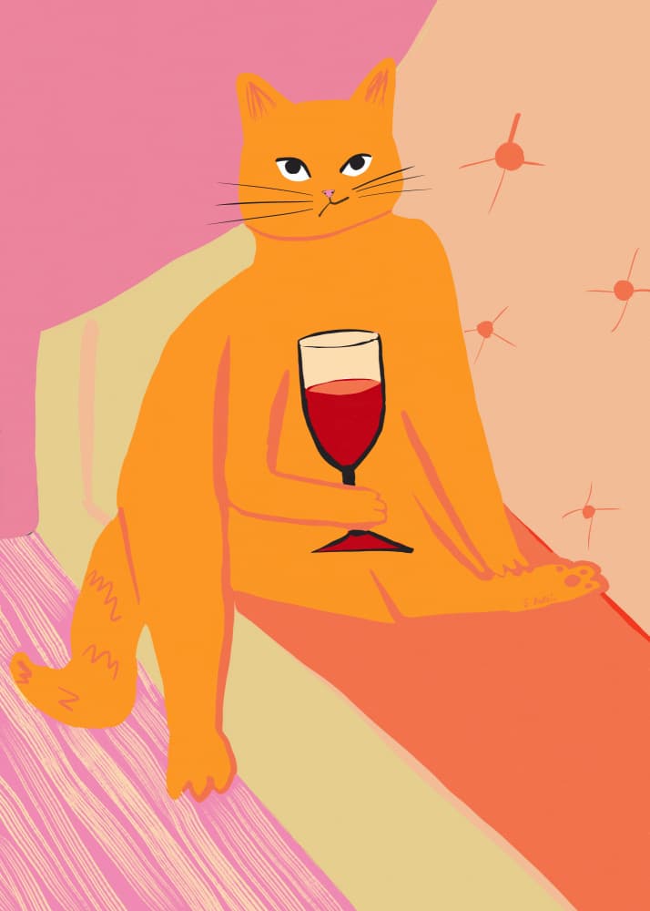 Cozy Cat With Wine by Sharyn Bursic — canvas wall art