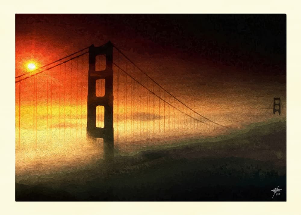 Golden Gate Sunset Fog by Osvaldo Russo — canvas wall art