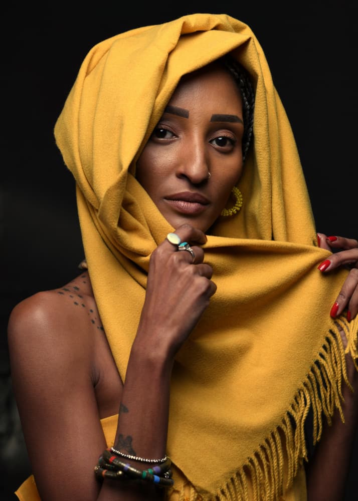 Confident Woman Yellow Headwrap by Yoram GIL — canvas wall art